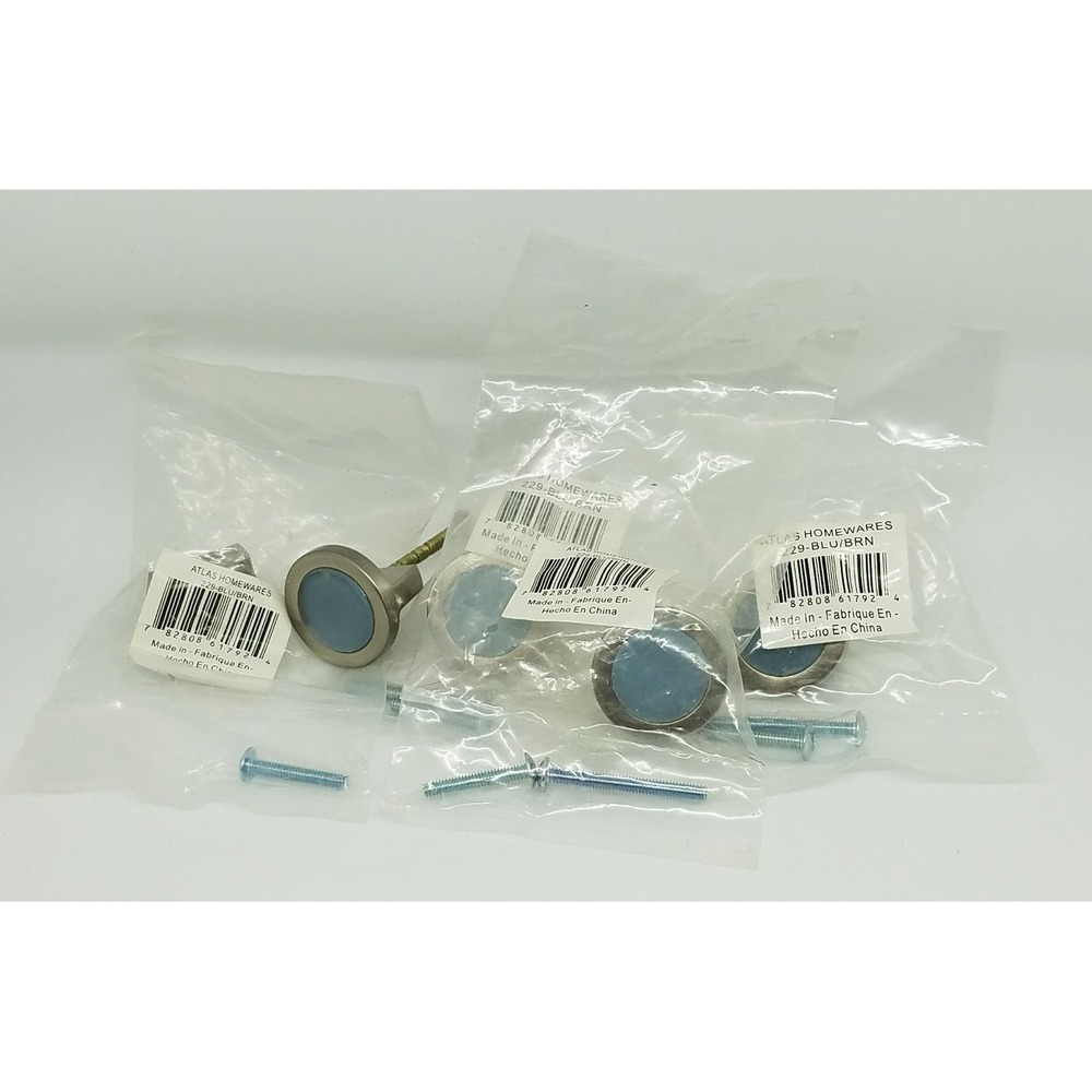 Set of 5 Atlas Homewares 229-BLU/BRN Blue Round Door Knob, Brushed Nickel